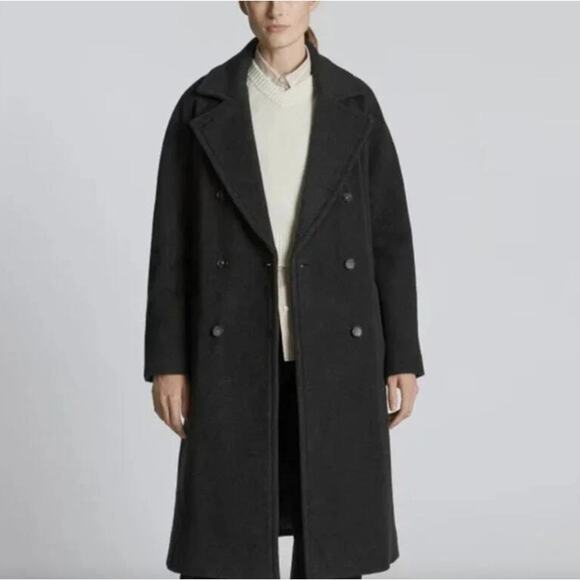 Everlane Italian ReWool Long Peacoat Wool Trench OverCoat Double Breasted Sz XS - Picture 1 of 12